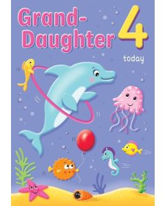 Age 4 Granddaughter Birthday Card. 23x15cm