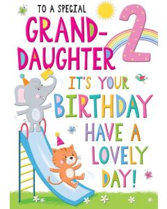 Age 2 Birthday Card For Granddaughter. 9x6 Inches (23x15cm)
