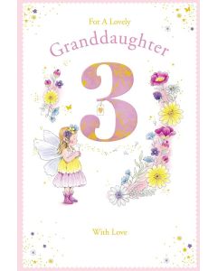 Granddaughter Age 3 Birthday Card. 23x15cm