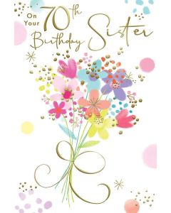 Sister 70th Birthday Card. Floral Design. 23x15cm