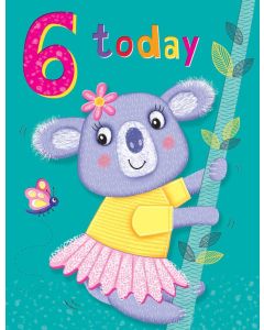 Girls Age 6 Birthday Card. Koala Design. 19x13cm
