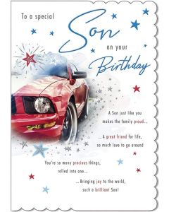 Son Birthday Card. Picture Of Car. 23x15cm (9x6 Inches)