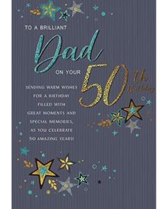 Dad 50th Birthday Card.  23x15cm (9x6 Inches)
