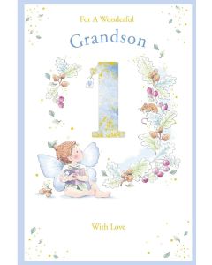 Grandson Age 1 Birthday Card. 23x15cm