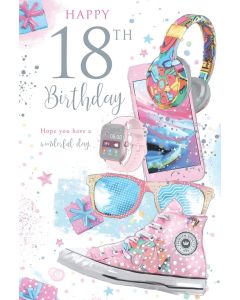 Female 18th Birthday Card. Age 18. 23x15cm