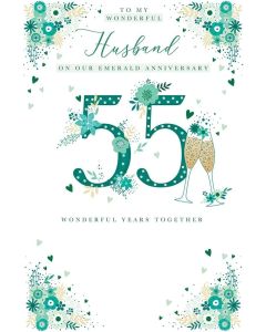 Husband On Our Emerald Anniversary Card. 23x15cm