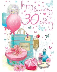 Female 30th Birthday. Happy Birthday 30 Today Card. 23x15cm