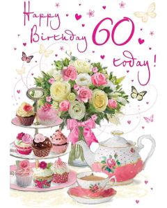 Female Age 60 Birthday Card. Floral Design. 60th Birthday. 23x15cm