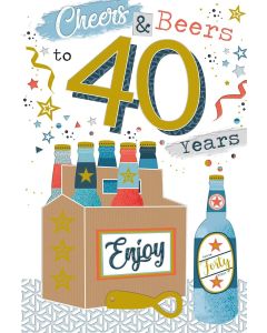 Male 40th Birthday Card. Cheers and Beers To You. Age 40. 23x15cm