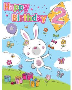 Age 2 Birthday Card. Rabbit Design. 19x13cm