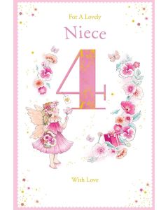 Niece 4th Birthday Card. For A Lovely Niece. 23x15cm