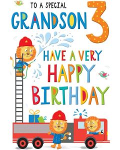 Regal Publishing Juvenile Birthday Card Age 3 Grandson - 9 x 6 inches blackredwhitegreenblue