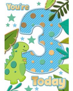 You're 3 Today Dinosaur Card For Boy. 19x13cm
