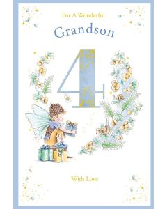 Grandson Age 4 Birthday Card. 23x15cm