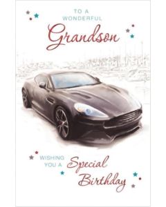 Wonderful Grandson Birthday Card. Car Themed 23x15cm