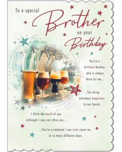 Brother Birthday Card. Picture Of Drinks On Bar. 23x15cm (9x6 Inches)