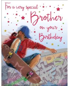 Brother Birthday Card. Skateboarding Design. 19x13cm