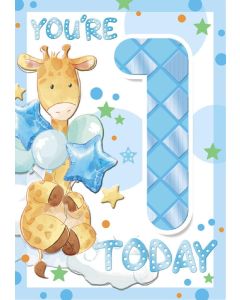 1 Today Birthday Card. Giraffe and Balloons. 19x13cm
