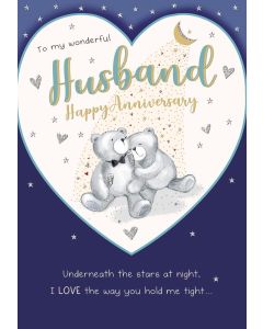 Wonderful Husband Anniversary Card. 23x15cm