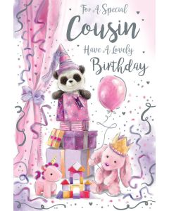 Female Cousin Birthday Card. Cute Panda Design. 23x15cm