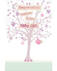 Newborn Baby Girl Card. Birth Of Girl Card. 23x15cm