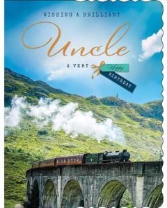 Uncle Birthday Card. Train Travelling Over Bridge. 19x13cm