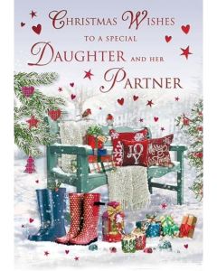 Daughter and Partner Christmas Card. 9x6 Inches (23x15cm)