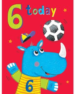 Age 6 Card For Boy. Rhino Football Themed. 19x13cm