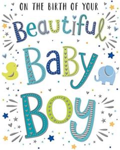  Beautiful Birth Of Baby Boy Card. Modern Design. 19x13cm