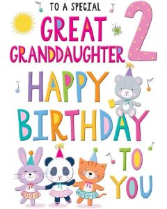 Regal Rainbow Age 2 Great Granddaughter Card. 9x6 Inches (23x15 cm)