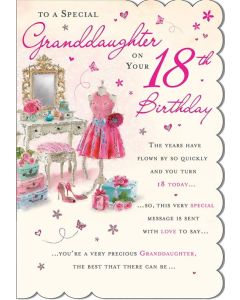 Age 18 Granddaughter Birthday Card. 9x6 Inches (23x15cm)
