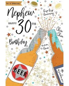 Nephew 30th Birthday Card. Beer Design. Age 30. 23x15cm