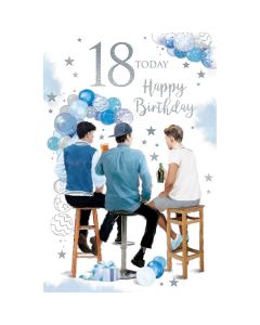 Male 18th Birthday Card. Age 18. 23x15cm