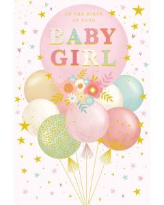 Birth of Baby Girl. New Born Card. 23x15cm
