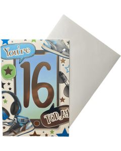 Birthday Card For Age 16 Boy. Trainers and Sunglasses Design. 19x13cm 