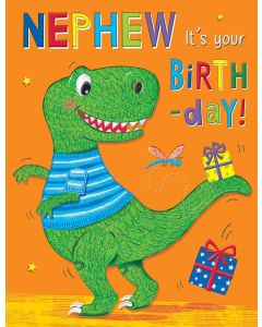 Nephew Birthday Card For Boy. Dinosaur Design, 19x13cm