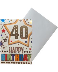 Male 40th Birthday Card. 19x13cm