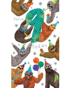 Boys Age 9 Birthday Card. Sloth Design. 9th Birthday. 23x12cm