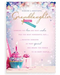 Granddaughter Birthday Card. Cupcake and Candle Design. 23x15cm
