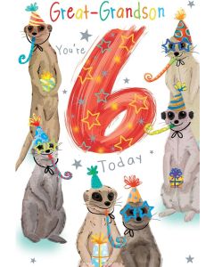 Great Grandson Age 6 Birthday Card. 6th Birthday. 23x15cm