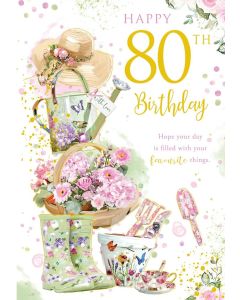 Female Age 80 Birthday Card. 80th Birthday. Floral Design. 19x13cm