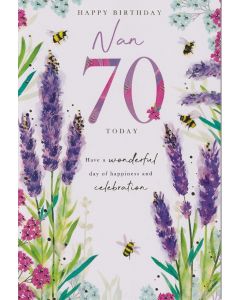 Nan 70th Birthday Card. Floral Design. 23x15cm