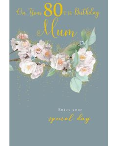 Mum 80th Birthday Card.  Floral Design. 23x15cm