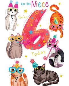 Niece 6th Birthday Card. Age 6. 23x15cm
