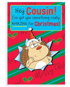 Cousin Christmas Card. Humour Themed. 23x15cm