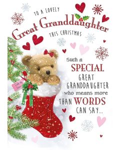 To A Lovely Great Granddaughter Christmas Card. Medium Card 15x25cm (6x9inches)