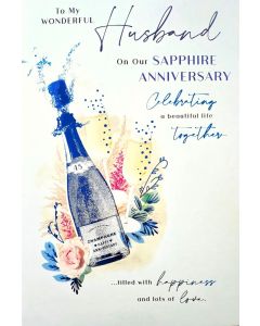 Husband On Our Sapphire Anniversary Card. 23x15cm