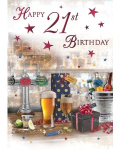 Male Age 21 Birthday Card. 23x15cm (9x6 Inches)