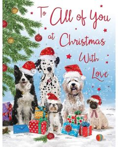 To All Of You At Christmas With Love. Cute Dog Card. 19x13cm