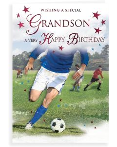 Special Grandson Birthday Card. Football Theme. 23x15cm